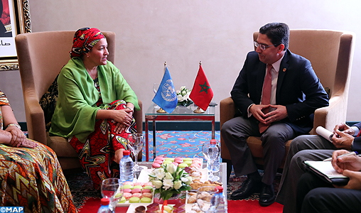 Photo de Bourita s’entretient à Marrakech avec la vice-secrétaire générale de l’ONU