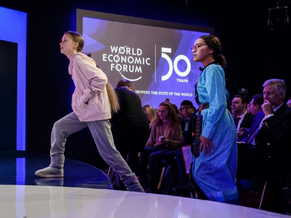 Photo de Forum de Davos. Entrée fracassante de Donald Trump et Greta Thunberg